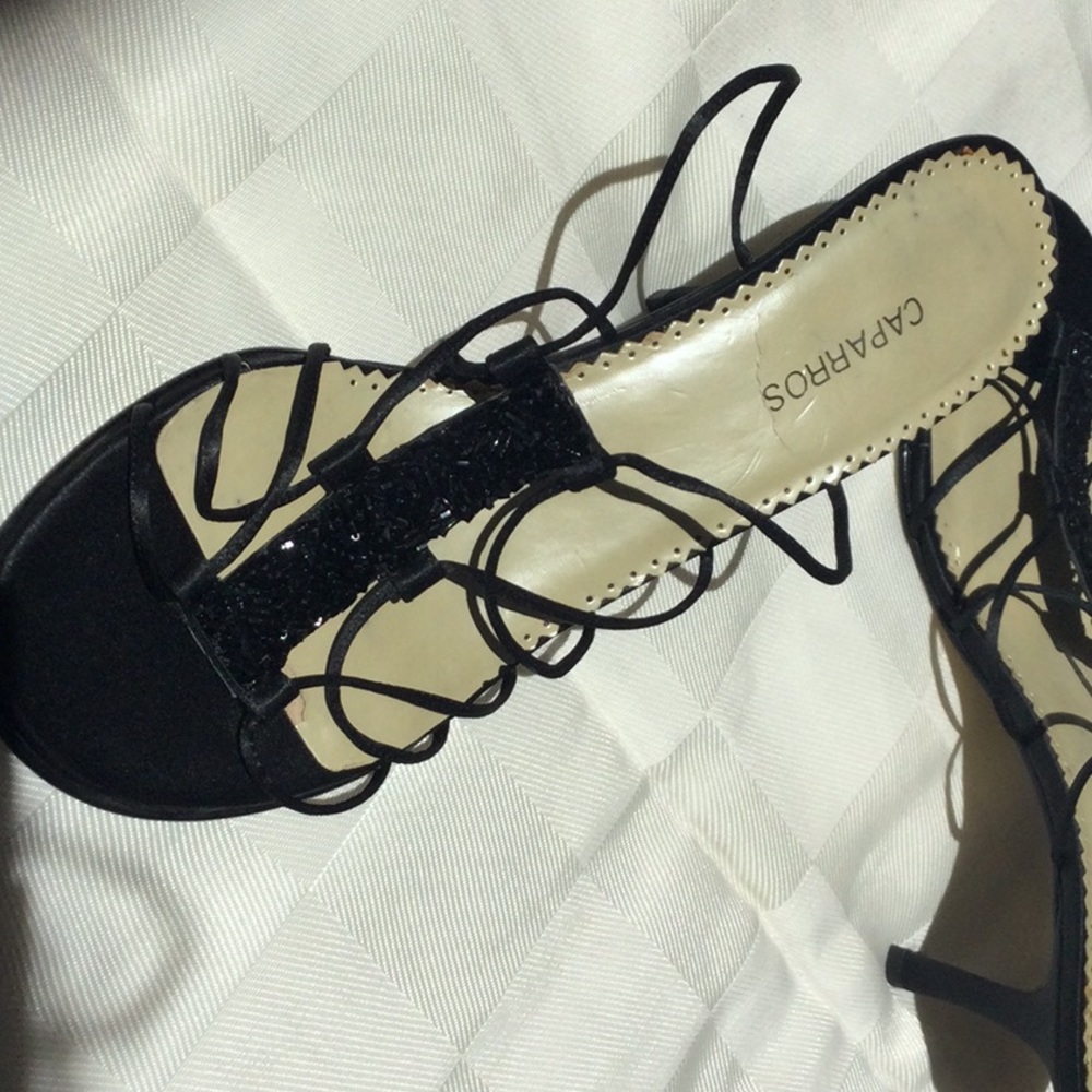 Gorgeous Vintage Caparros Black Strappy 3” Heels with Sparkley Enhancement - Picture 8 of 11
